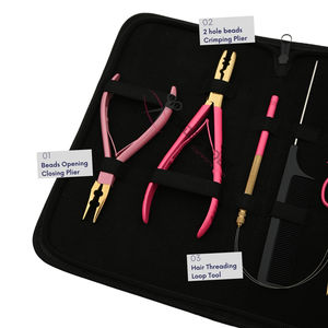 High Quality Pink Salon Extension <b>Tool</b> <b>Kit</b> with 2 Hole Beads Crimping Plier Bead Remover <b>Tool</b> Curved Needles Hair Parting Finger - Product Image 3