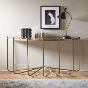 Console de bureau décorative contemporaine en métal avec plateau en verre, meuble durable pour l'aménagement moderne des salons d'appartements - Product Image 1