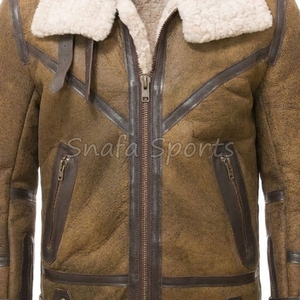 Men Real Fur <b>Shearling</b> Sheepskin Thick Vest <b>Bomber</b> Leather <b>Jacket</b> For Men In Wholesale Price With Custom Design - Product Image 3
