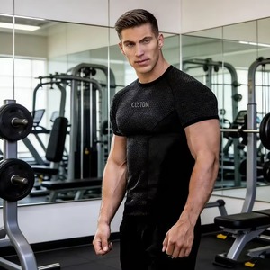 Custom Gym Wear Manufacturer Men's Compression Shirt <b>Athletic</b> Performance T Shirt DTF Printing Embroidery OEM Factory - Product Image 3