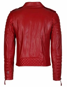 Chaqueta de Motociclista de Cuero PU Roja para Hombre con Cierre de Cremallera y Forro Acolchado, Estilo Biker, Corte Ajustado, para Otoño - Product Image 4