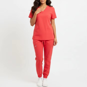 Ensemble de blouses médicales roses corail, uniformes médicaux professionnels, respirants, durables, vêtements de travail pour infirmières, confort et extensibilité - Product Image 3