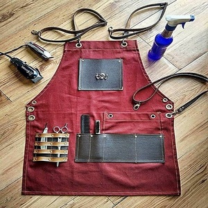 Tablier de coiffeur en cuir imperméable personnalisé pour salon de coiffure, tablier de barbier en jean pour la coupe de cheveux - Product Image 4