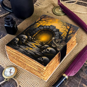 Diario de Cuero con Diseño de Esqueleto Gótico, Cuaderno de Fantasía Oscura, Diario de Halloween de 400 Páginas, Grimorio y Cuaderno de Bocetos de Brujería - Product Image 2