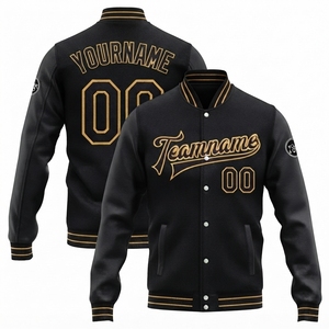 Chaqueta Varsity sin Cuello para Hombre, Invierno, Lisa, Teñida, de Lana, Elegante, Casual, Moderna, con Mangas de Mezcla de Lana, Estilo Universitario, Béisbol - Product Image 3