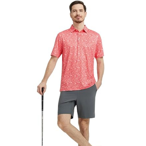 Men's Short Sleeve Printed Golf Shirt Regular Fit <b>Knitted</b> Quick Dry Red <b>Patterned</b> Design - Product Image 1