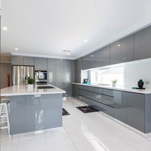 High Gloss Solid Wood Modern Kitchen Island Cabinets with <b>Toe</b> Kick Modular Design for Apartment Use - Product Image 3
