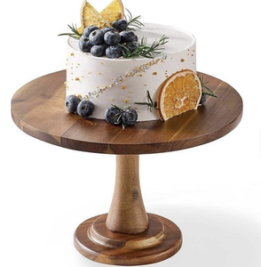 Support à gâteau rond rustique en bois, fait main avec finition en bois naturel pour une présentation élégante des desserts, en provenance d'Inde - Product Image 1