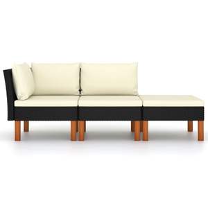 Ensemble de salon de jardin en osier noir avec coussins crème, mobilier d'extérieur, structure en teck, design contemporain, résistant aux intempéries, 4 places - Product Image 2