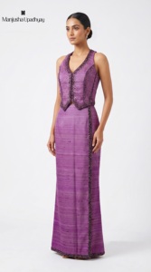 <b>Women's</b> Designer Pure Silk <b>Waistcoat</b> with Matching Floor Length Skirt Premium Ethnic Fusion Fashion Apparel - Product Image 2