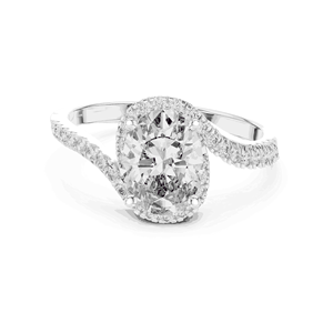 Bague de fiançailles ovale 1 carat en diamant de laboratoire avec halo, en argent sterling 925, couleur E, pureté VS1, pavé, pour femme - Product Image 1