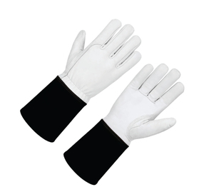 Holy Signs International HSI-0018 White Leather Welding <b>Gloves</b> with Black Cuff Straight Thumb Cotton Lined for TIG Use - Product Image 6