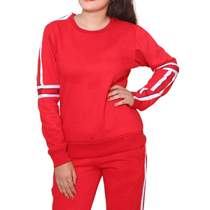 Ensemble de survêtement rouge pour femme, manches longues, col rond, couleur unie, décontracté, pour l'automne, pantalon en coton respirant avec poches latérales - Product Image 6