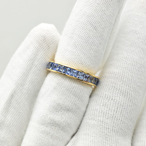 Bague Éternité Saphir Bleu Taille Carrée 4 CTW en Or Jaune 14 carats avec Sertissage Canal, Expédition Rapide, Taille US-7 – Meilleure Vente - Product Image 5