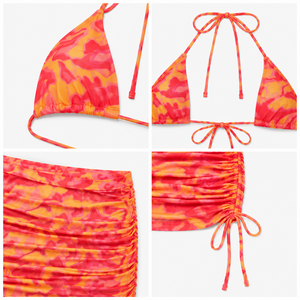 Pink Orange Printed Halter <b>Bikini</b> <b>Set</b> Ruched Swimwear Two Piece Beach Suit for Women - Product Image 3