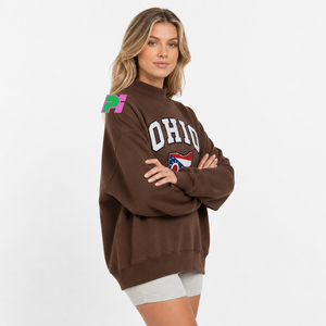 Sudadera OHIO para Mujer, Cuello Alto, Color Marrón, 100% Algodón, Estilo Urbano, Ecológica, Talla Grande, con Aplicaciones Personalizadas - Product Image 2