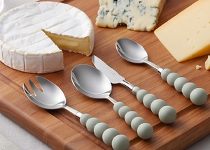 Minimalist Flatware Set With <b>Silicone</b> <b>Beaded</b> Handles Stainless Steel High Mirror Polish Dishwasher Safe For Wedding And Dining - Product Image 5
