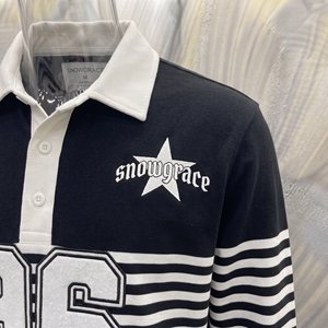 Maillot de baseball rayé à manches longues Snowgrace avec logo brodé, col rabattu, coupe classique, vêtements pour hommes - Product Image 6