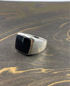 Men's <b>Black</b> <b>Onyx</b> Signet <b>Ring</b> (9.8 Grams) Geometric Design Statement Fine Jewelry for Everyday & Any Occasion Wear - Product Image 3