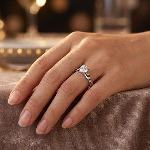 14K Gold Brilliant Cut Lab Grown Diamond Filled Engagement <b>Ring</b> Lab Grown Diamond Side Stones Trendy Women's IGI Certified - Product Image 2