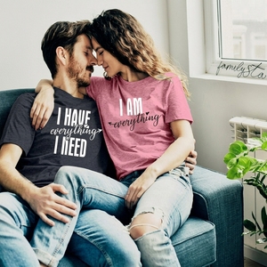 Tengo todo lo que necesito y soy todo lo que necesito, conjunto de camisetas de manga corta para parejas, camisetas informales de algodón con cuello redondo - Product Image 3