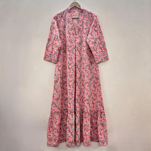 เดรสลำลองผู้หญิง ผ้าทอ 100% คอตตอน ลายพิมพ์ดอกไม้/สีพื้น แต่งโครงสร้าง แขนสั้น เอวทรงเอ็มไพร์ ทรงเบบี้ดอลล์ - Product Image 1