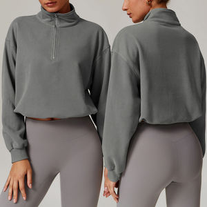 Women's Grey Quarter Zip Mock Neck Oversized Sweatshirt <b>Drop</b> Shoulder Long Sleeve Casual Fleece Pullover Loose Fit Soft Cozy - Product Image 1