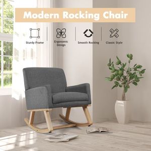 Sedia a Dondolo Moderna Nordica Imbottita con Base in Legno Massello, Poltrona Ecologica in PU per Soggiorno - Product Image 3