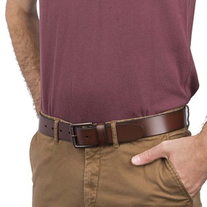 Cinturón Casual de Cuero Genuino para Hombre, Hebilla de Cobre Rectangular, Diseño de una Sola Pieza, Color Sólido, Duradero - Product Image 3