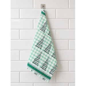 Paño de Cocina de Algodón Verde a Cuadros, Paño Decorativo para Platos con Texto Impreso y Diseño de Borde - Product Image 1