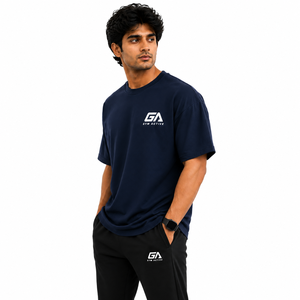 Camiseta de algodón azul marino extragrande para hombre, 280 g, manga corta, cuello redondo, para gimnasio, ropa deportiva, informal, para calle, entrenamiento - Product Image 6
