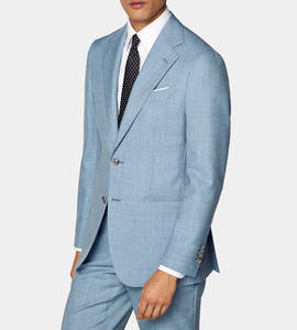 Costume plissé homme en laine/soie sur mesure, bleu clair, coupe ajustée, blazer et pantalon, polyvalent pour affaires et mariages - Product Image 3