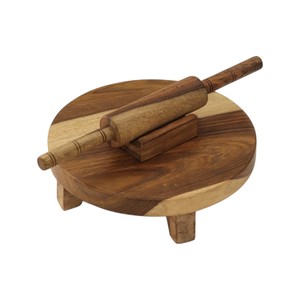 Planche à rouler en bois artisanale avec support pour rouleau à pâtisserie, planche ronde pour pâte à roti et chapati, vente en gros pour la cuisine, Vietnam - Product Image 1