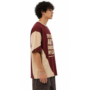 Camiseta Oversize para Hombre, Cuello Redondo, Manga Corta, Ribete en Contraste, Diseño con Letras Estampadas, Casual, 100% Algodón, Tejido de Punto, Ajuste Cómodo, Camiseta con Relieve - Product Image 6