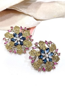 Luxury Gold Plated Flower <b>Stud</b> <b>Earrings</b> With <b>Crystal</b> Rhinestones For Women Party Wear Collection - Product Image 2