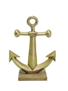 Sculpture d'ancre en aluminium doré sur base en bois, décoration nautique, statue d'ancre de bateau, décoration pour la maison ou le bureau - Product Image 2