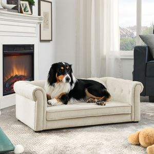 Elegante e moderno elegante divano letto per cani comodo divano sopraelevato per cani di medie e grandi dimensioni durevole rettangolo Pet letto in Beige - Product Image 1