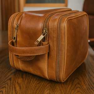 Luxury Genuine Leather Toiletry Bag <b>Mens</b> Dopp <b>Kit</b> Travel <b>Shaving</b> Wash Bag Large Cosmetic Pouch Wholesale Shop TYG-0209 - Product Image 3