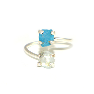 Neon Apatite Aquamarine Gemstone <b>Ring</b> 925 <b>Silver</b> Plated Prong Setting Bohemian Style Unisex Daily Wear March Birthstone Jewelry - Product Image 1