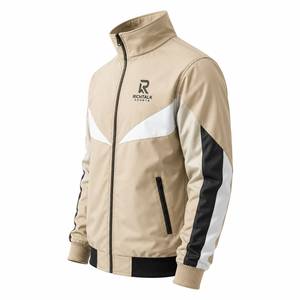 Unisex Letterman Color Blocking <b>Racer</b> <b>Jacket</b> Front Stand Collar Covered Button Breathable Eco-Friendly Quick Dry Polyester - Product Image 3