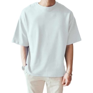 Camiseta de algodón 100% con hombros caídos para hombre, ajuste Regular, secado rápido, transpirable, manga corta, hilo teñido, lavado, tejido sólido en blanco - Product Image 2