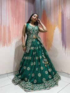 Luxury Dola Silk Long Shrug Style Chaniya Choli With Organza <b>Tissue</b> Dupatta Designer <b>Wedding</b> Wear Women Set - Product Image 1