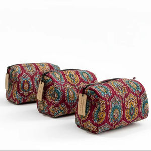 Premium 3-Piece Quilted pure Cotton Travel Organizer <b>Bags</b> Waterproof Storage for Jewellery, Toiletries & Accessories washbags - Product Image 1