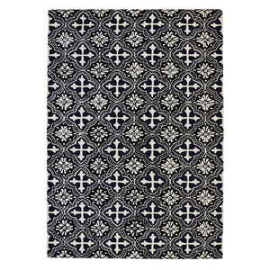 Tapis à motif quadrifoliaire noir et ivoire, tapis géométrique floral pour salon, chambre et intérieurs d'hôtel - Product Image 1