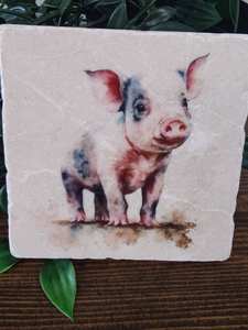 Posavasos de Mármol Rústico con Diseño de Cerdito, Posavasos de Piedra Pulida para Bebidas, Decoración Rústica para el Hogar - Product Image 4