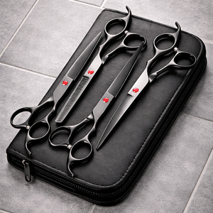 Ciseaux de toilettage pour animaux de compagnie en acier inoxydable japonais de 7 pouces, ciseaux professionnels pour couper et affiner les poils de chien, ensemble d'outils de toilettage - Product Image 6