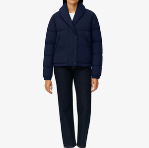Chaqueta Acolchada Azul Marino para Mujer, de Alta Calidad, en Oferta Online, con Cuello Chal, Cierre de Botón, Corta, para Invierno - Product Image 4