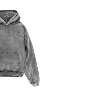 Vente en gros de sweats à capuche streetwear pour hommes, gris, style universitaire, effet délavé soleil et usé, à épaules tombantes, OEM/ODM - Product Image 5