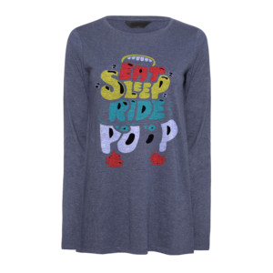 เสื้อยืดคอกลมแขนสั้นพิมพ์ลายกลิตเตอร์สำหรับผู้หญิง ลาย Eat Sleep Ride Poop สวมใส่สบายทรงหลวม ผ้าฝ้าย 100% ระบายอากาศได้ดี เหมาะสำหรับฤดูร้อน แบบถัก - Product Image 1