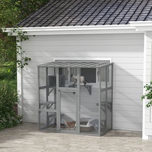 Casetta per Gatti in Legno Grigio con Ponti e Piattaforme, Recinto Esterno per Gatti da Finestra, Gabbia per Animali Domestici - Product Image 2
